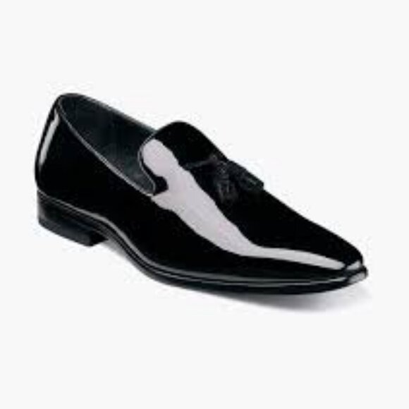 STACY ADAMS  PHOENIX Plain Toe Tassel Slip On, Black Faux Patent  Men Size 11 M - Picture 1 of 7